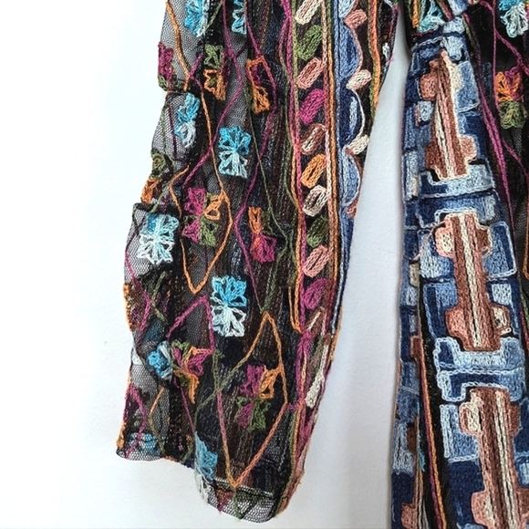 Zara Embroidered Mesh Sheer Midi Dress Hi-Lo Hem Long Sleeve with Slip Dress- S - Picture 9 of 16